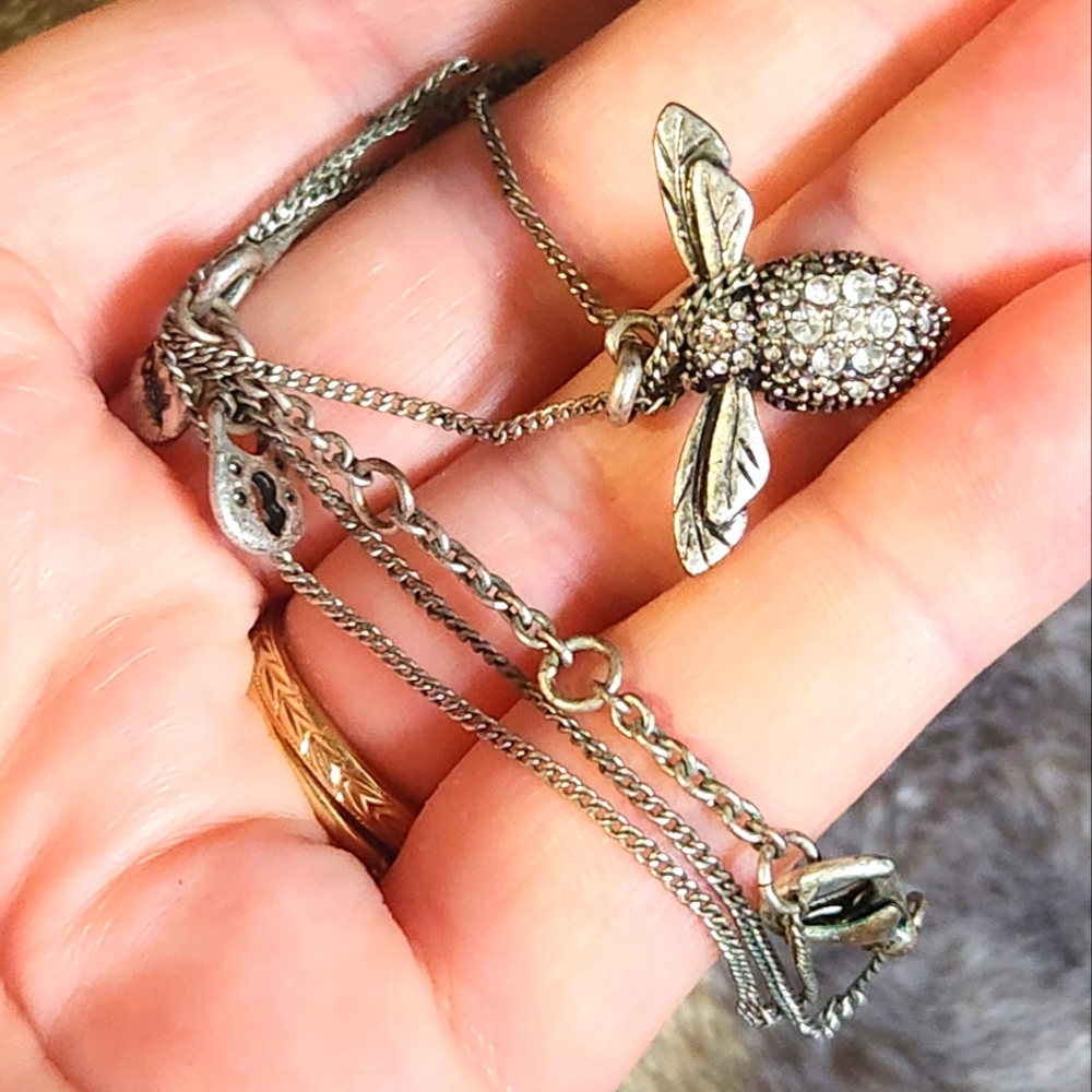 Fossil Silver Diamond Bumblebee Necklace
